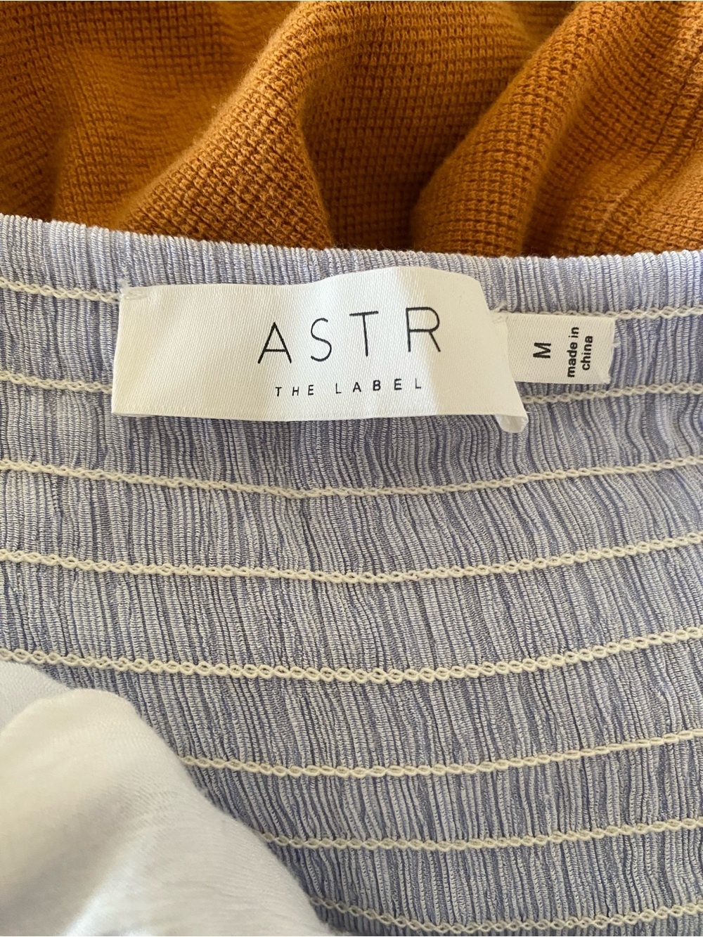 ASTR Light Blue Striped Button-Front Midi Dress Off The Shoulder Lined Rayon: M - Picture 7 of 10